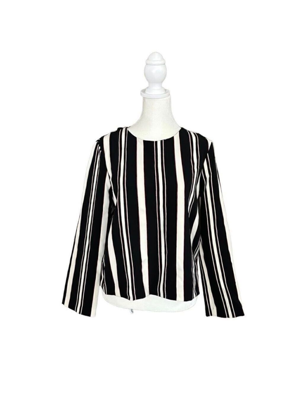 Zara Woman Striped Collarless Long Sleeve Relaxed Blouse Multi Color Size Medium
